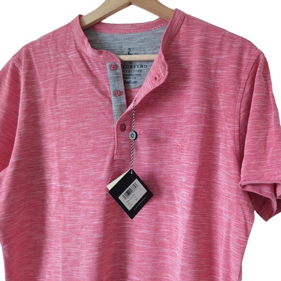 NWT TailorByrd Melange Slub Henley T-shirt Pink Nantucket Red Short Sleeve Top M - Picture 3 of 8